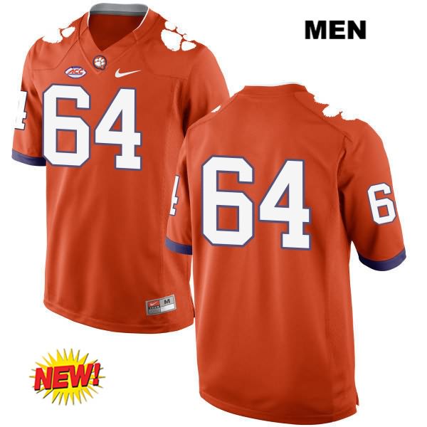 Men's Clemson Tigers #64 Pat Godfrey Stitched Orange New Style Authentic Nike No Name NCAA College Football Jersey POP2046KM